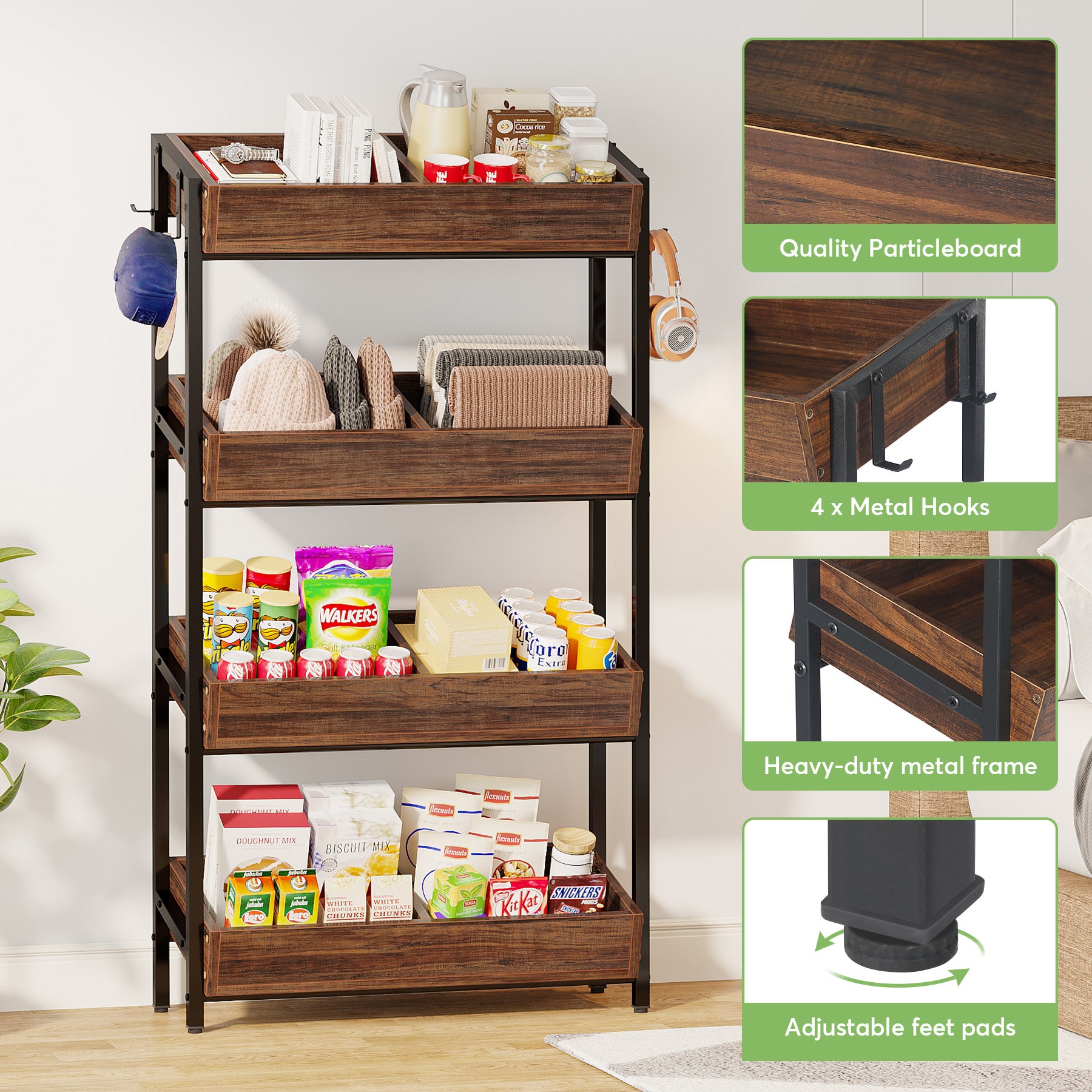 Wood Fruit Vegetable Storage Basket Stand